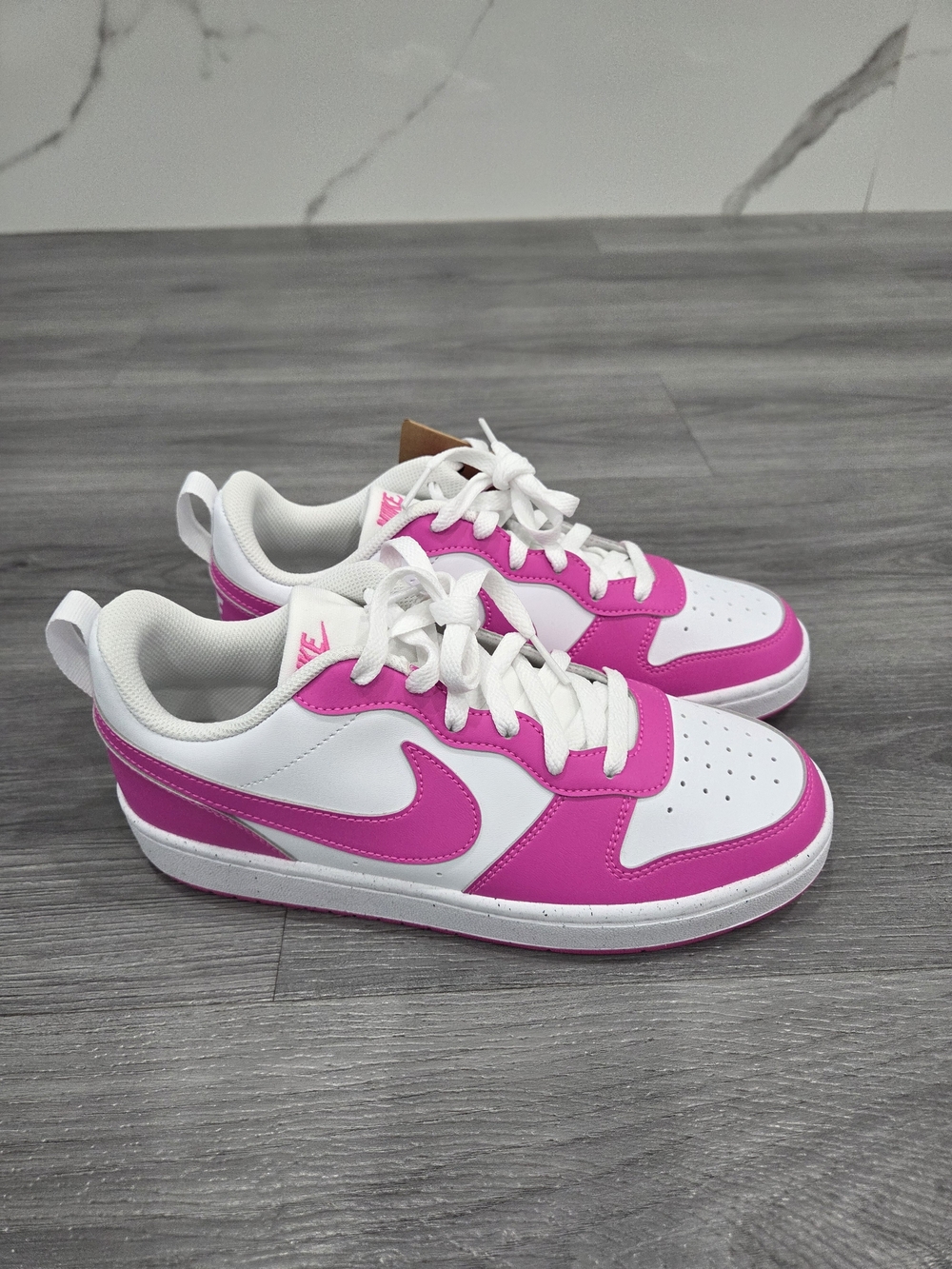 Nike Kids Youth Court Low-Top Sneakers in White and Hot Pink